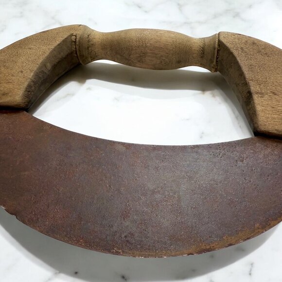 Antique Chopping Ulu Kitchen Knife , Hand Forged, Curved, Half Moon Blade - Picture 7 of 12